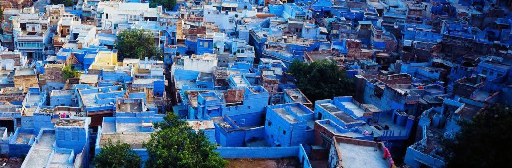 Rooftops of the Blue City of Jodhpur, Rajasthan, India.