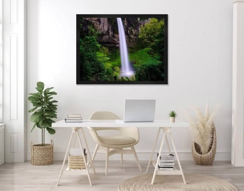 Bridal Veil Falls fine art print displayed on wall in room setting