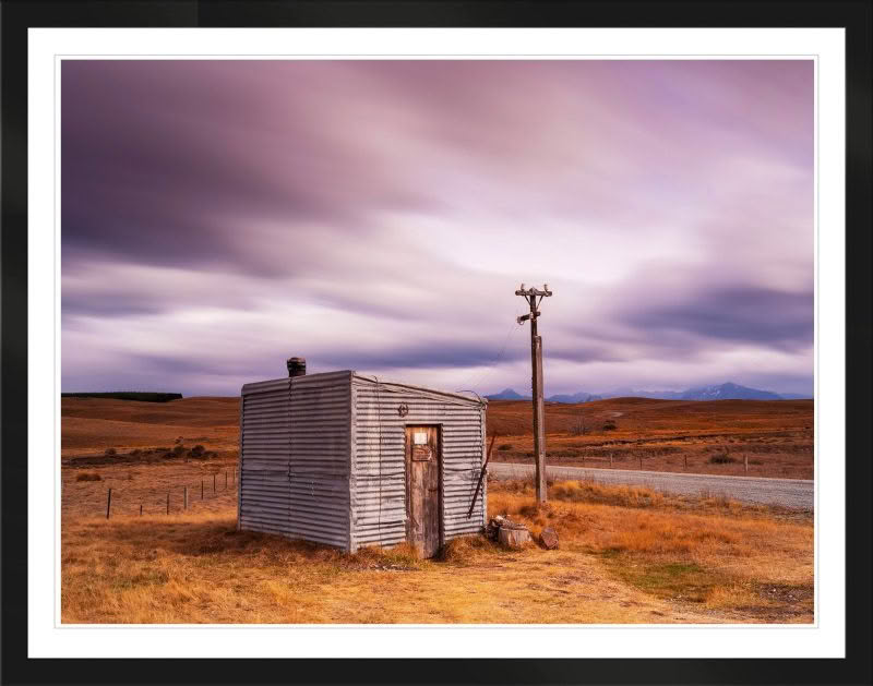 New Zealand landscape photography. Irishman Creek Roadman Hut with stunning light, Tekapo, New Zealand