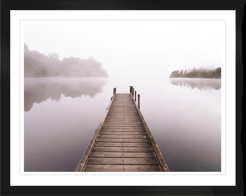 Lake Mapourika fine art print in a black frame
