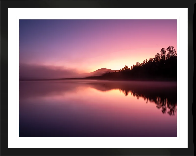 Lake Paringa fine art print in a black frame