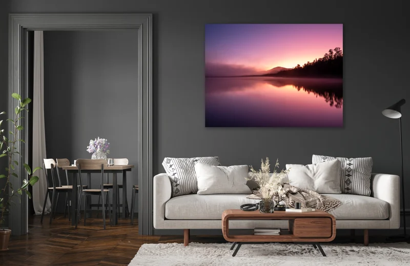 Lake Paringa fine art landscape print displayed in a contemporary interior