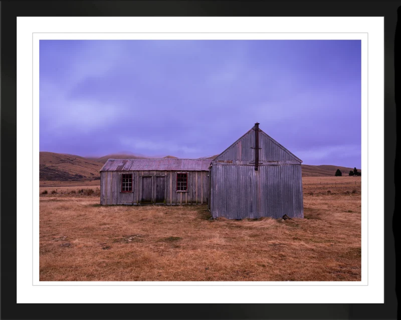 Maniototo Dawn Central Otago fine art landscape photograph displayed in a black frame.