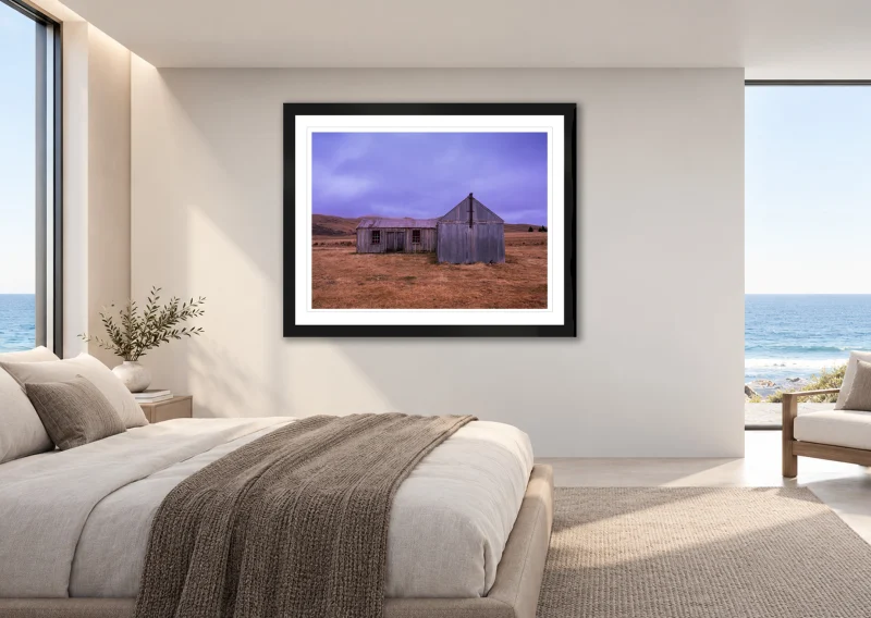Maniototo Dawn Central Otago landscape photography print displayed in a contemporary interior.